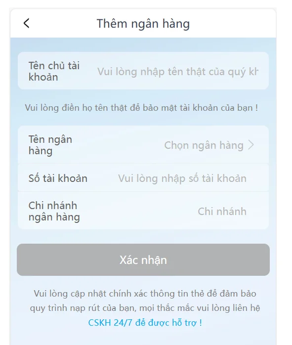 Thêm ngân hàng để rút tiền 